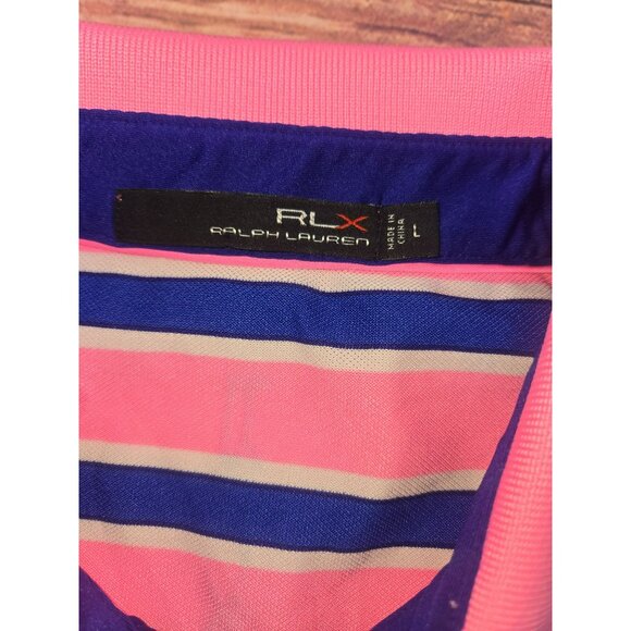 Rlx Ralph Lauren Mens Pink Striped Polo Shirt Medium - Picture 5 of 8